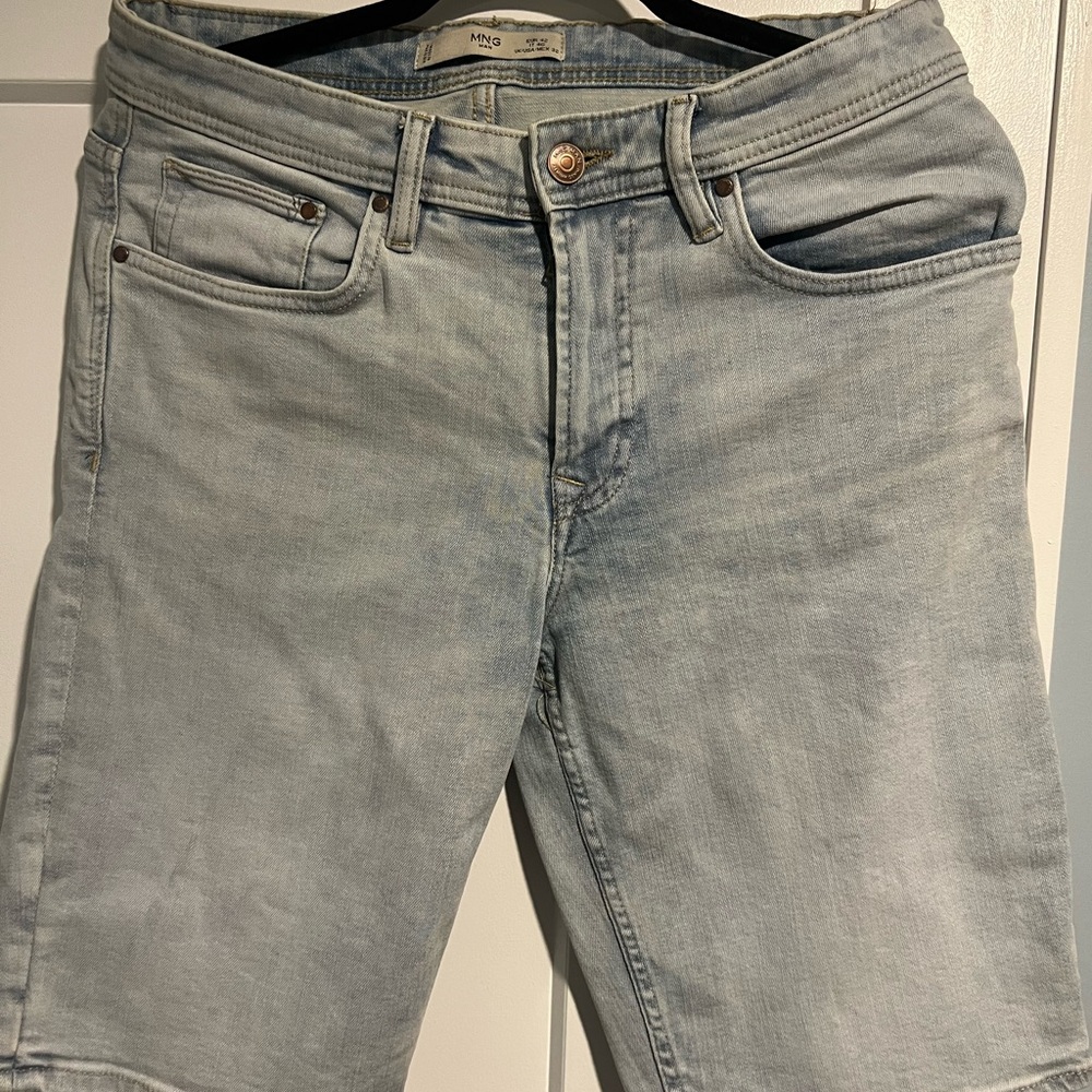 Mango Light Blue Denim Shorts with Brown Patch